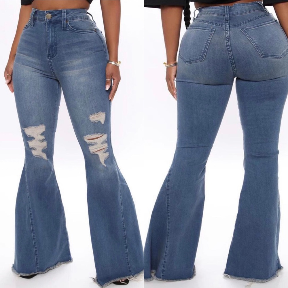 Bellbottom with light distress and fray